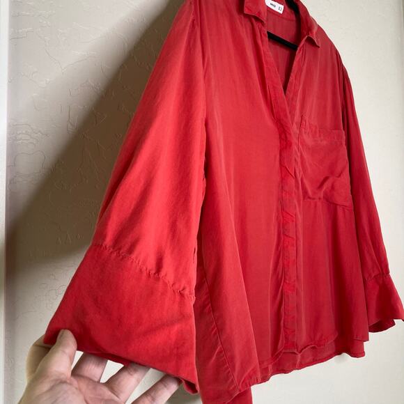 MNG by Mango Coral Red Lyocell Shirt with Hidden Buttons Button Down Blouse 18 - Picture 2 of 10